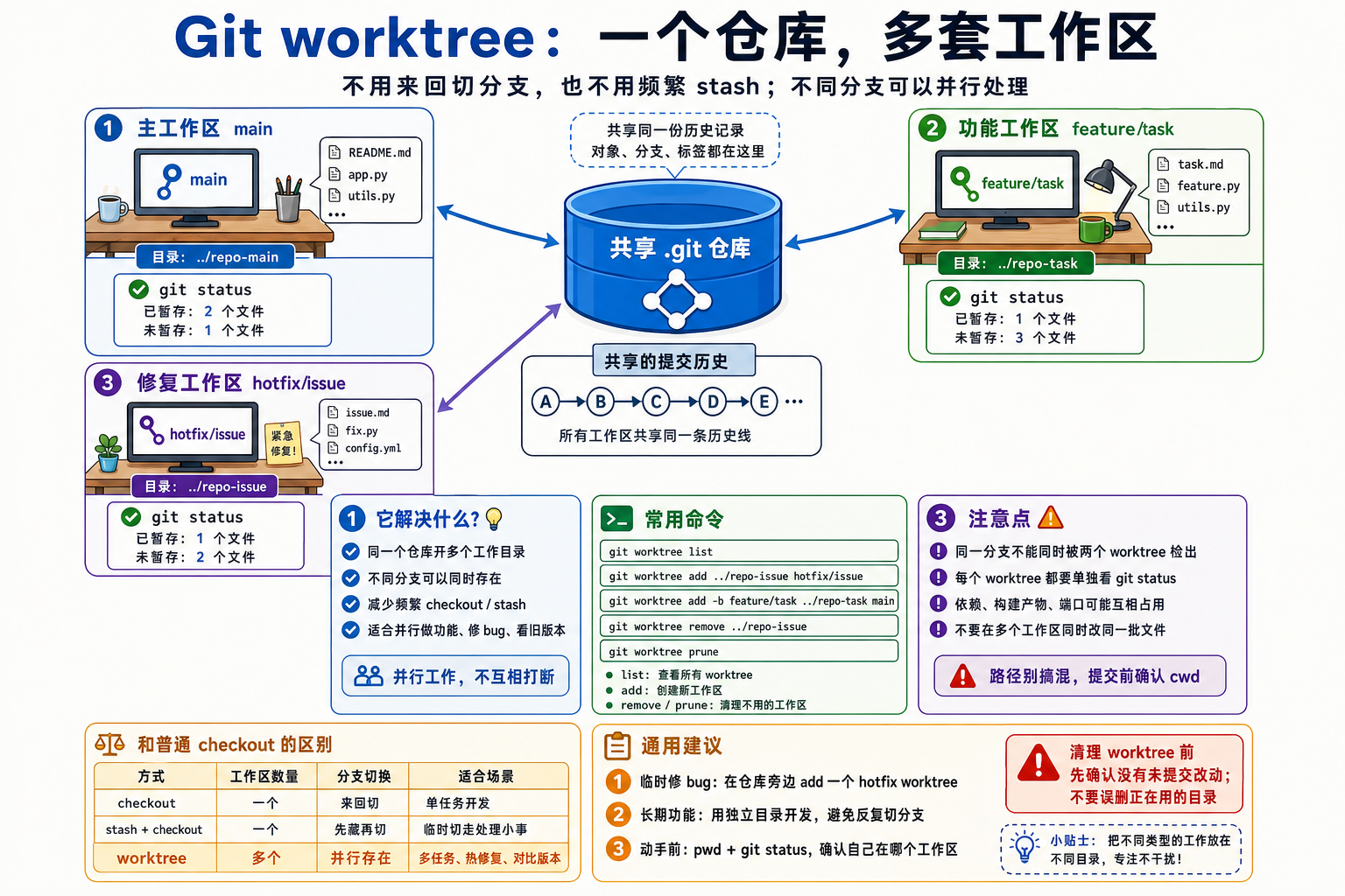 Git worktree 信息图